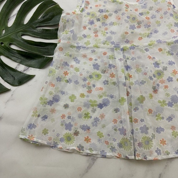 Finesse Womens Vintage Y2k Babydoll Top Size L White Purple Floral Sheer - Picture 4 of 11